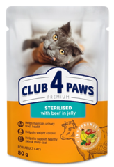Клуб 4 Лапи вологий корм для дорослих стерилізованих котів з яловичиною в желе 80г