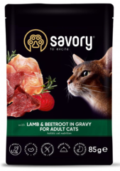 Корм вологий Savory Adult Cat Pouch Lamb and Beetroot in Gravy для дорослих котів з ягням та буряком у соусі 85 г